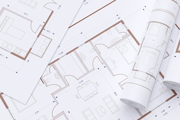 House floor plan, construction concept. Architecture blueprint drawings background, top view. 3d